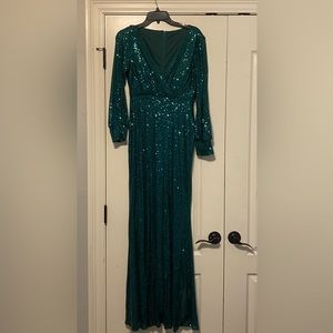 Green sequined formal gown